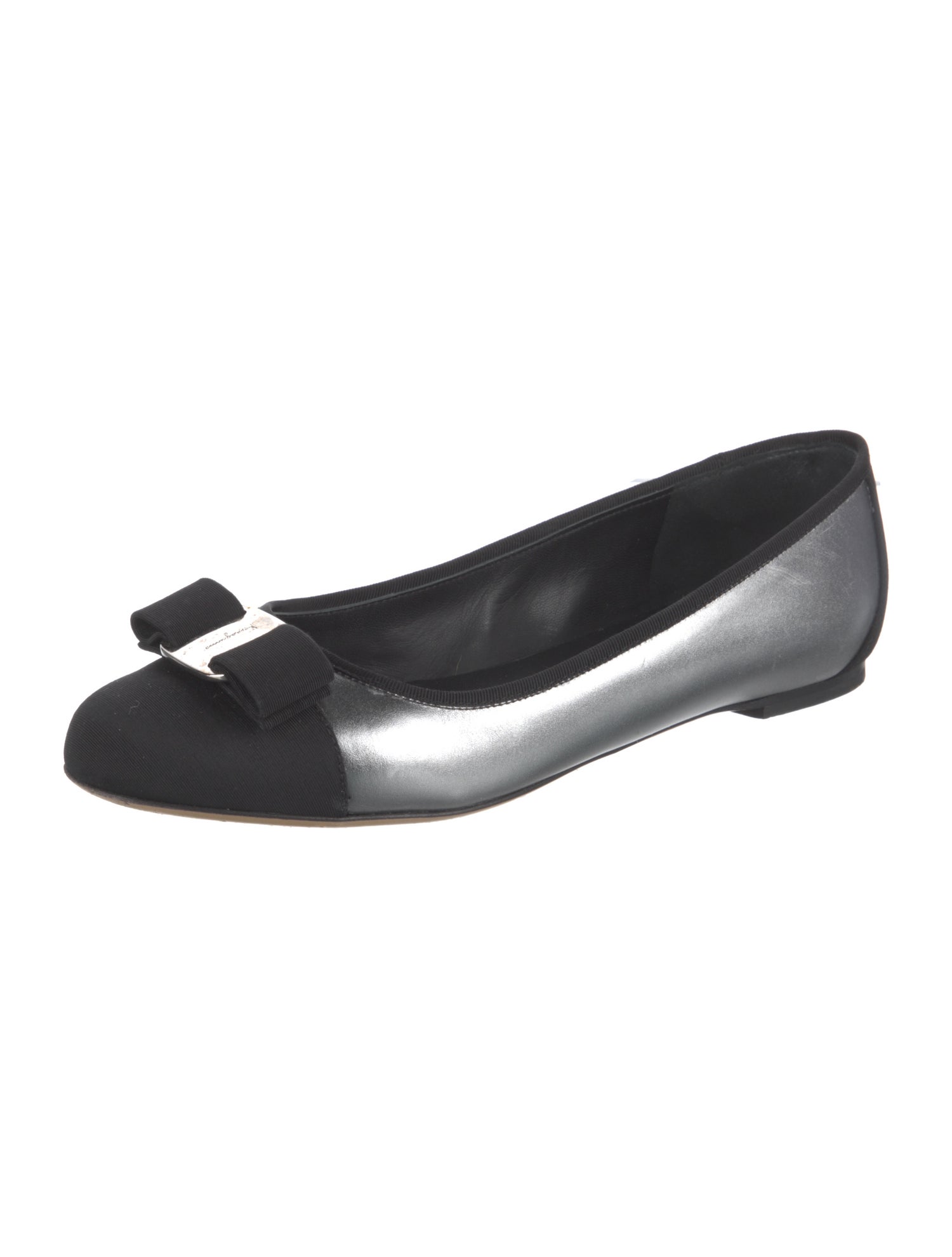 Salvatore Ferragamo Leather Bow Accents Ballet Flats