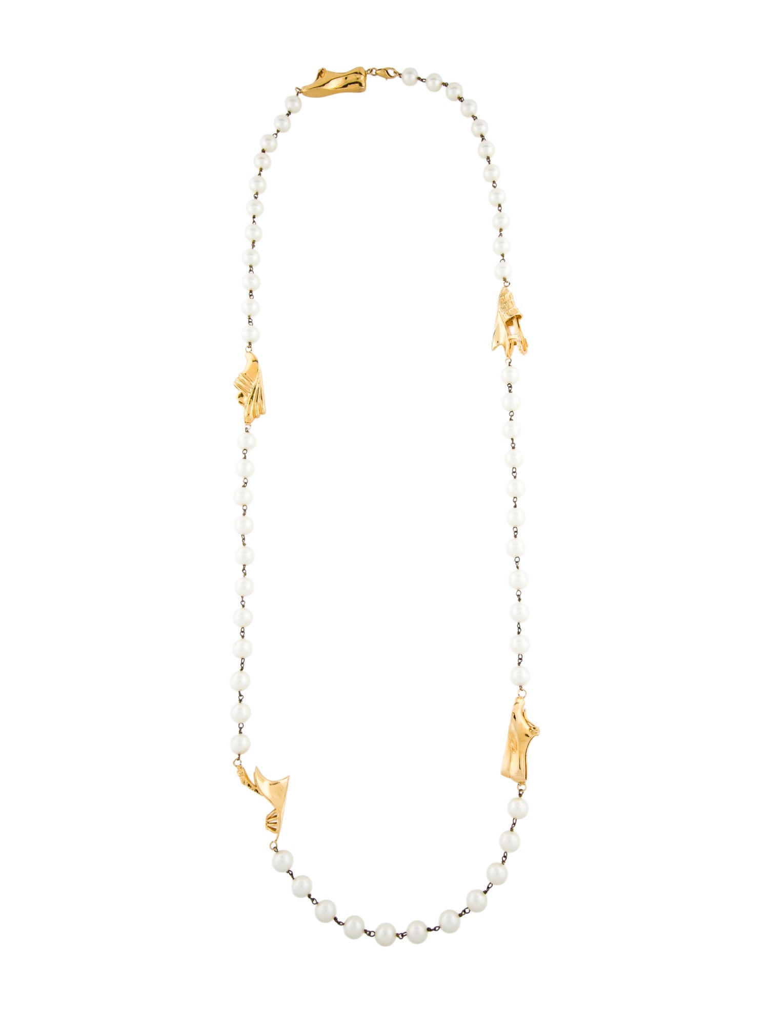 Salvatore Ferragamo Faux Pearl Shoe Charm Bead Strand Necklace