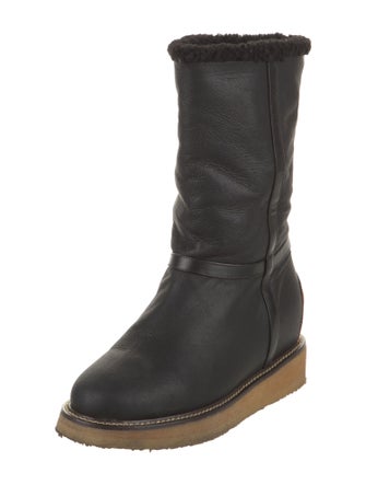 Salvatore Ferragamo Leather Faux Fur Trim Boots
