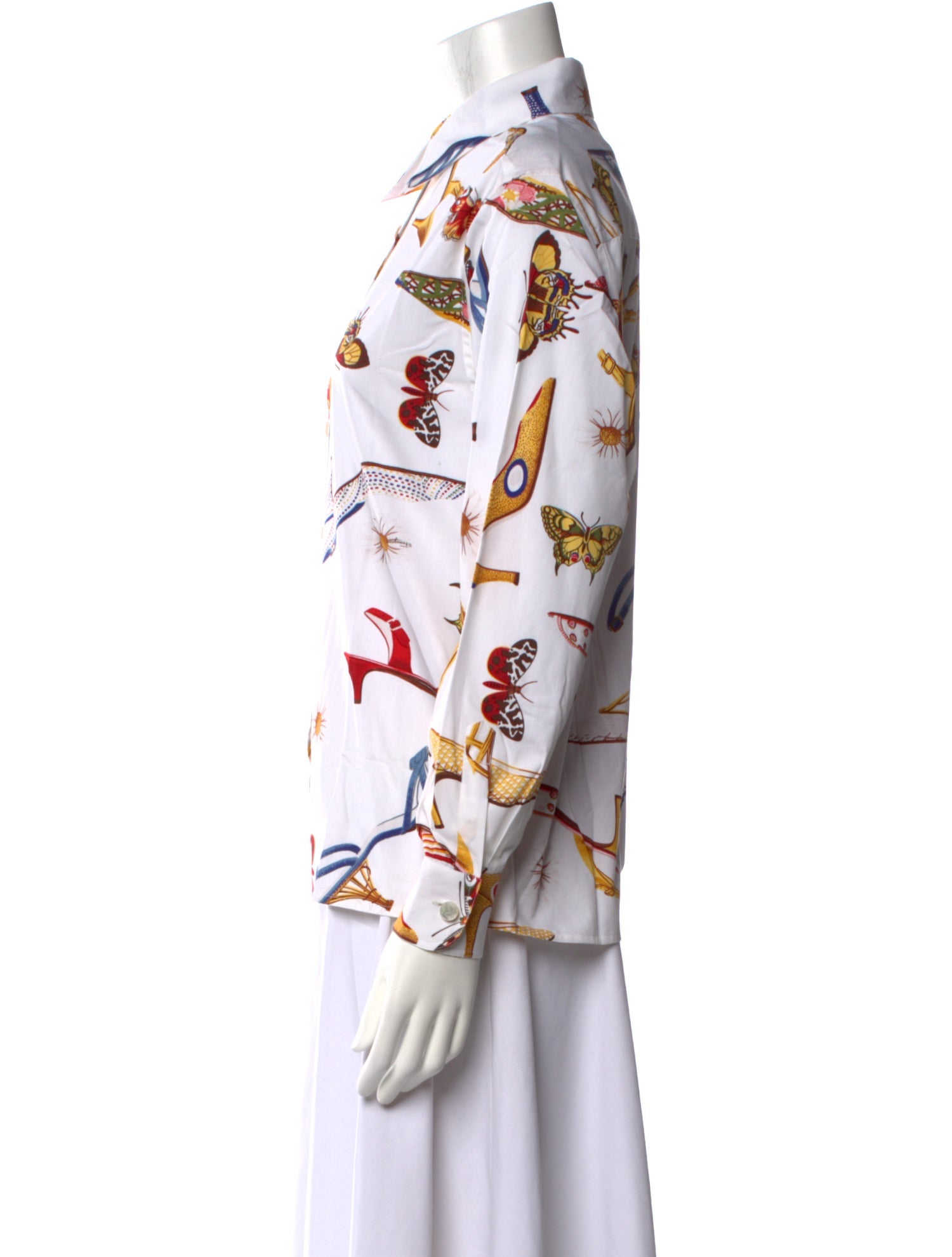 Salvatore Ferragamo Printed Long Sleeve Button-Up Top