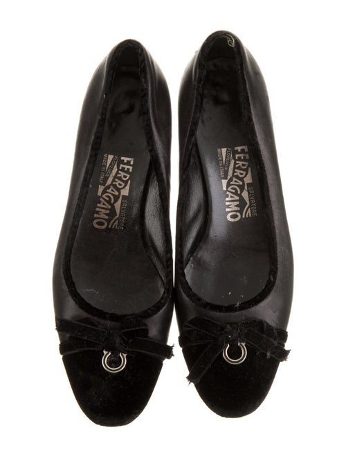 Salvatore Ferragamo Leather Bow Accents Ballet Flats