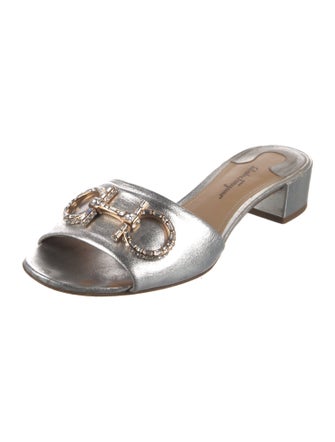 Salvatore Ferragamo Gancini Logo Leather Slides