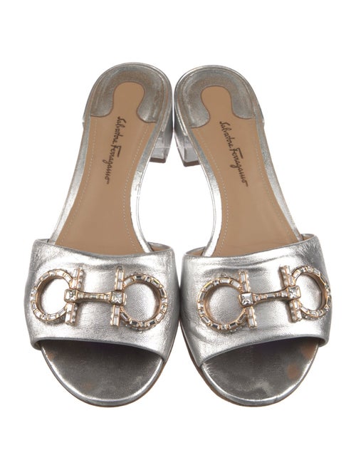 Salvatore Ferragamo Gancini Logo Leather Slides