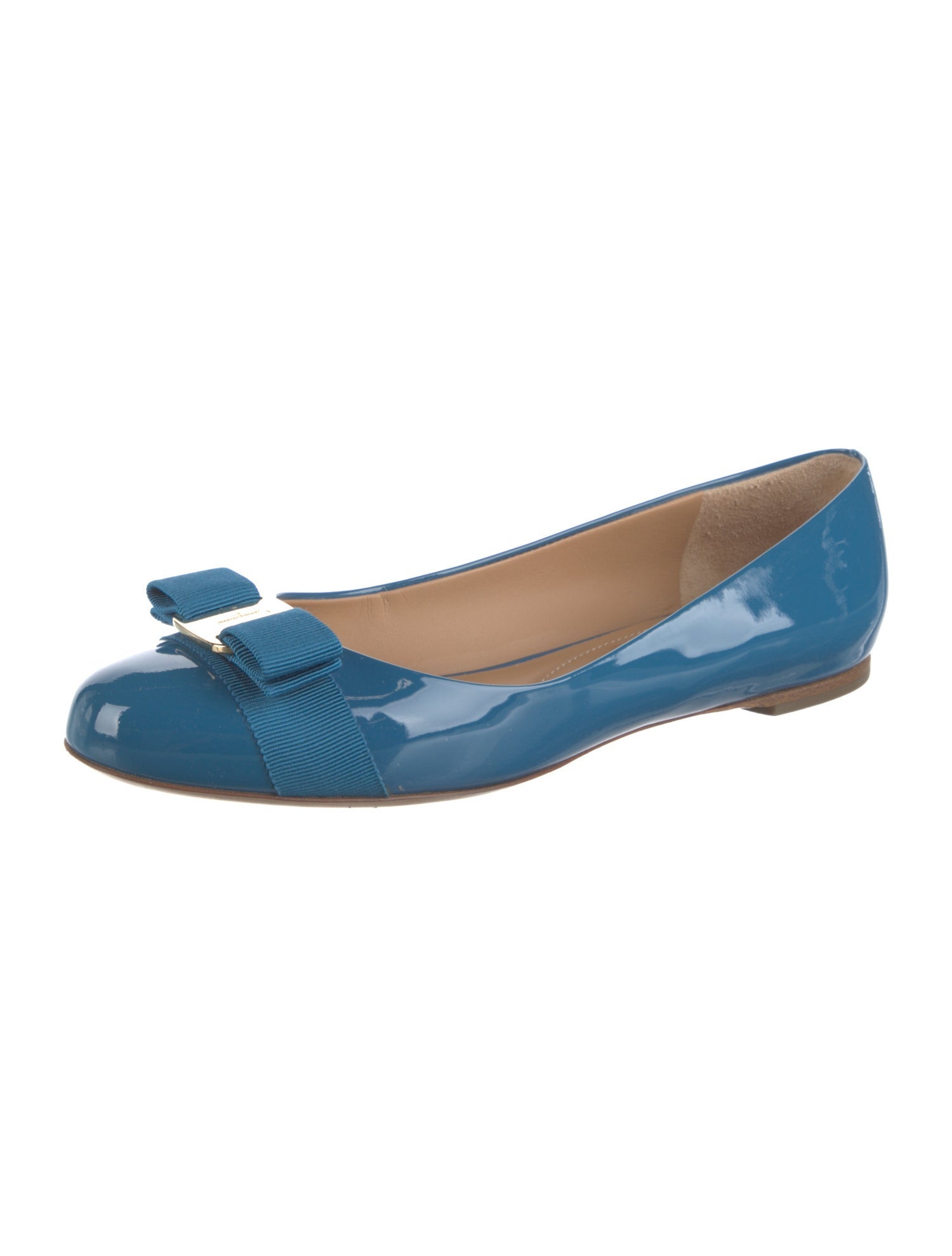 Salvatore Ferragamo Patent Leather Bow Accents Flats