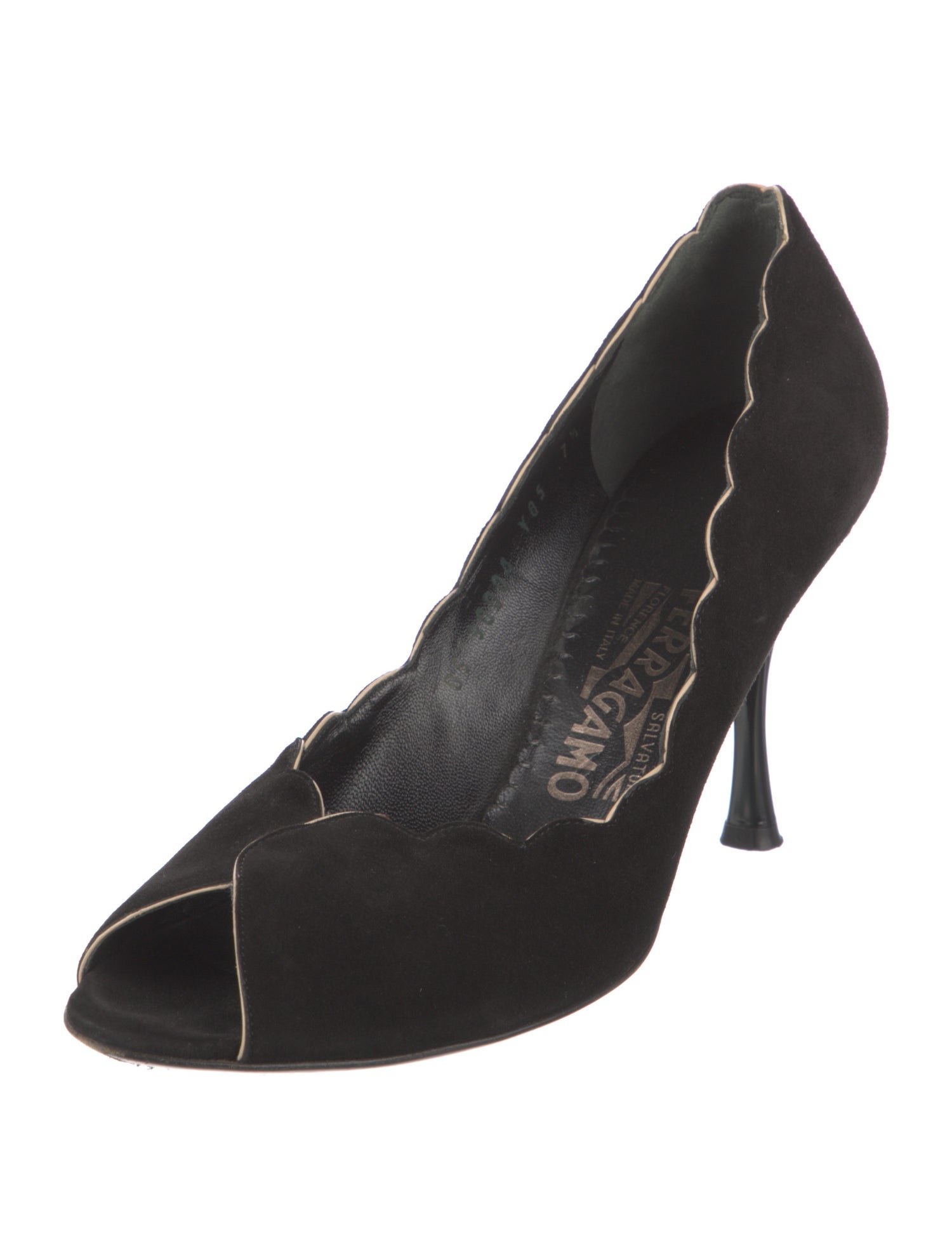 Salvatore Ferragamo Suede Scalloped Accent Pumps