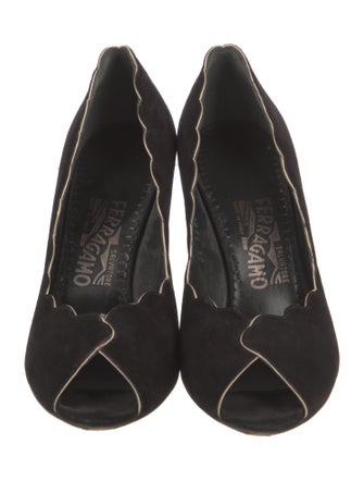 Salvatore Ferragamo Suede Scalloped Accent Pumps
