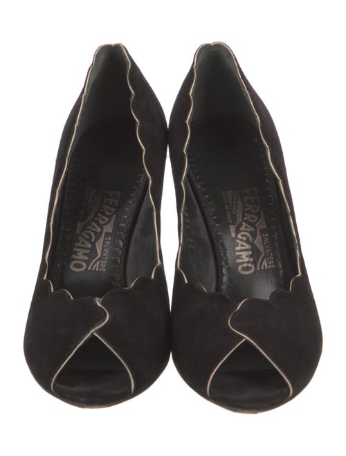 Salvatore Ferragamo Suede Scalloped Accent Pumps