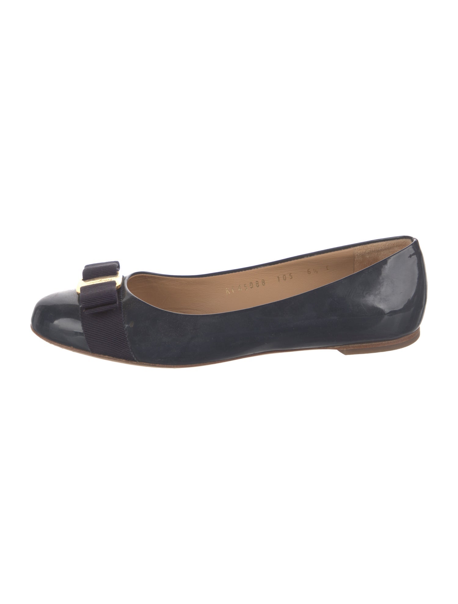 Salvatore Ferragamo Patent Leather Bow Accents Ballet Flats