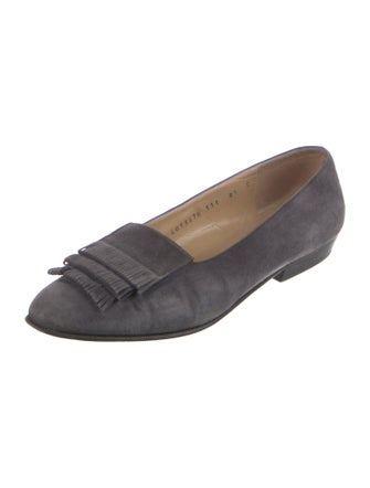 Salvatore Ferragamo Suede Fringe Trim Accent Flats