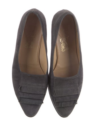 Salvatore Ferragamo Suede Fringe Trim Accent Flats