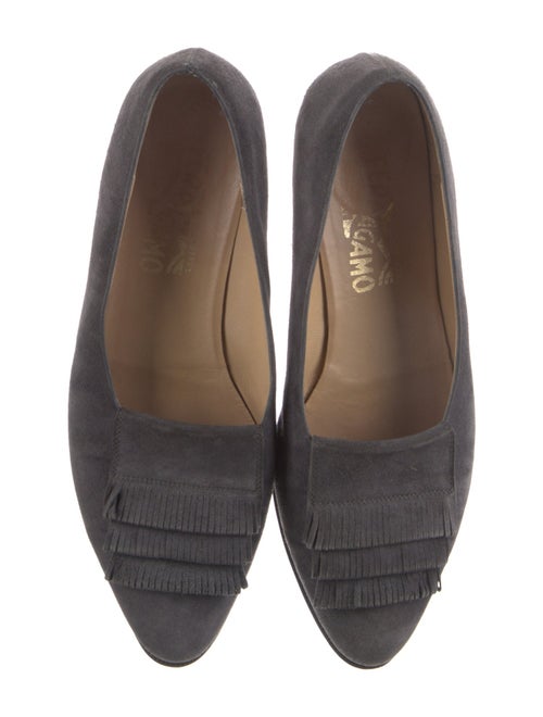 Salvatore Ferragamo Suede Fringe Trim Accent Flats