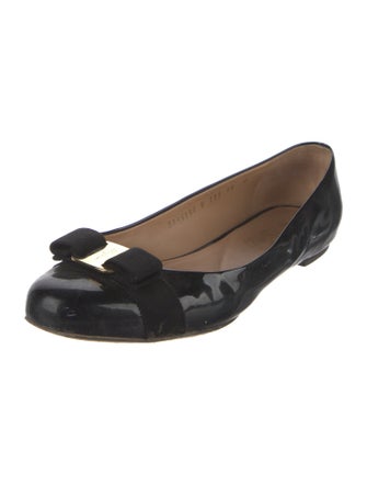 Salvatore Ferragamo Patent Leather Bow Accents Ballet Flats