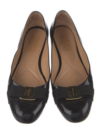 Salvatore Ferragamo Patent Leather Bow Accents Ballet Flats