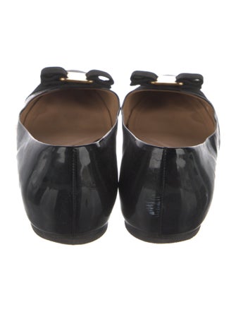 Salvatore Ferragamo Patent Leather Bow Accents Ballet Flats