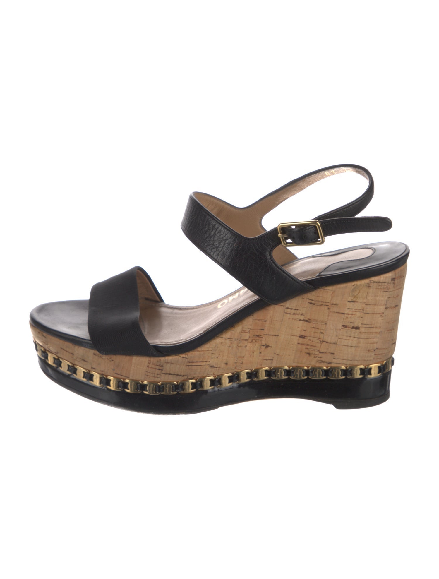 Salvatore Ferragamo Leather Chain-Link Accents Espadrilles