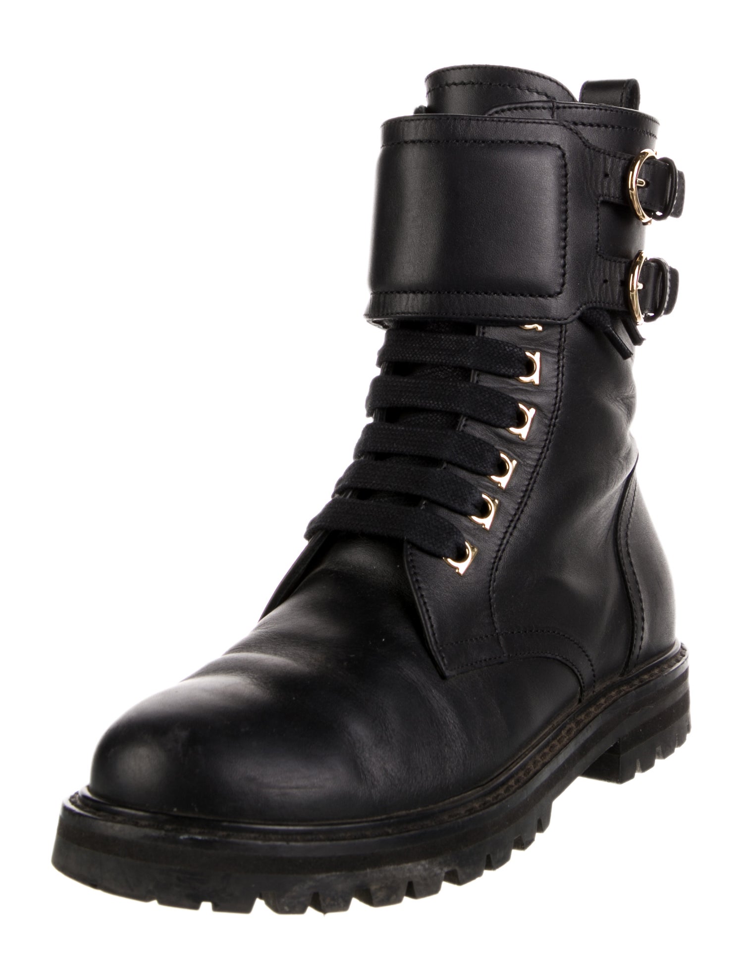 Salvatore Ferragamo Leather Combat Boots