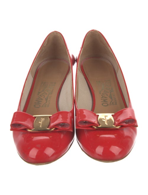 Salvatore Ferragamo Patent Leather Bow Accents Flats