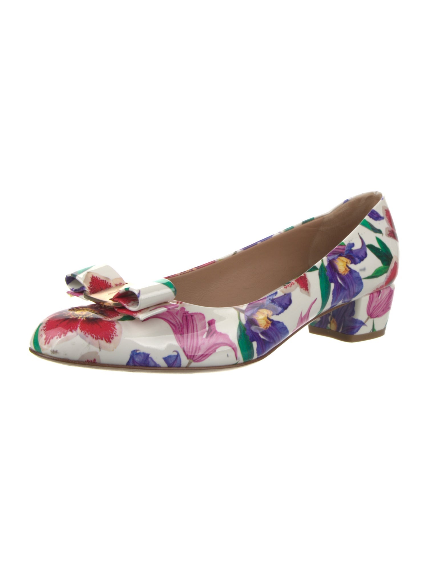 Salvatore Ferragamo Patent Leather Floral Print Ballet Flats
