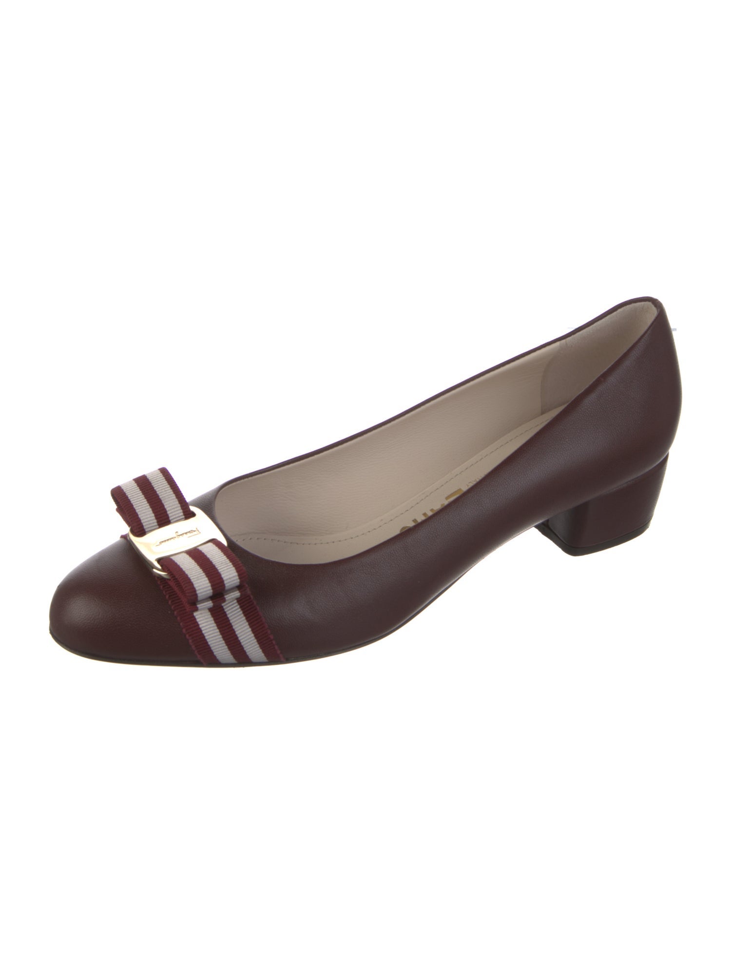 Salvatore Ferragamo Leather Bow Accents Ballet Flats