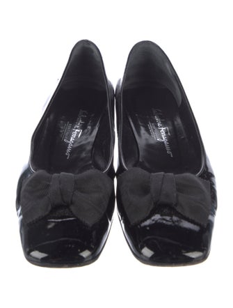 Salvatore Ferragamo Patent Leather Bow Accents Flats