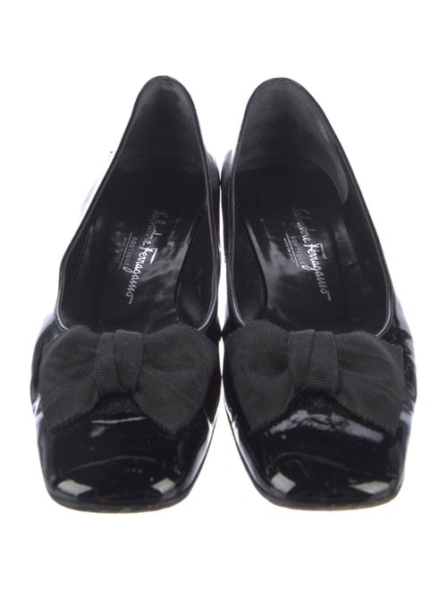 Salvatore Ferragamo Patent Leather Bow Accents Flats
