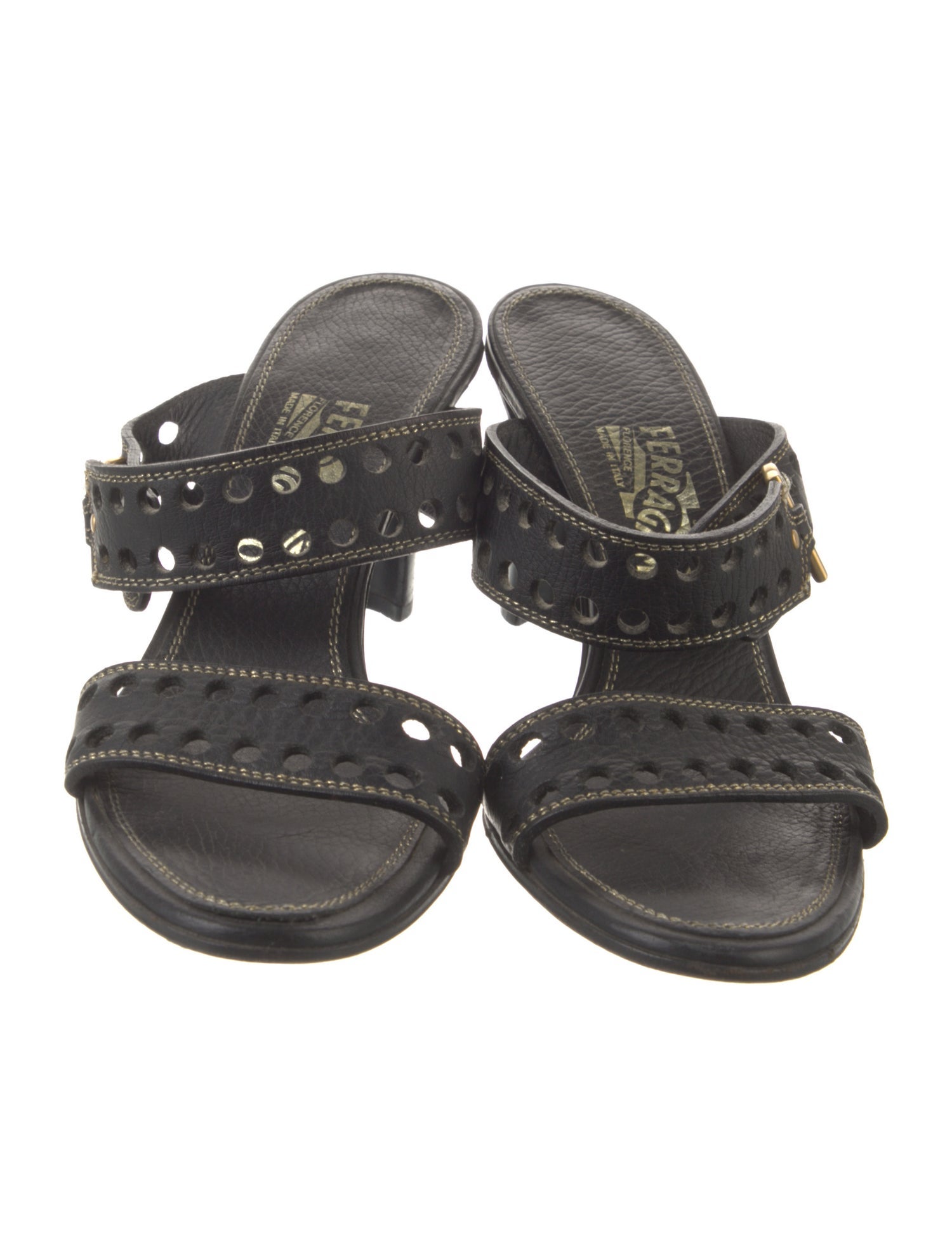 Salvatore Ferragamo Gancini Logo Leather Slides - Black