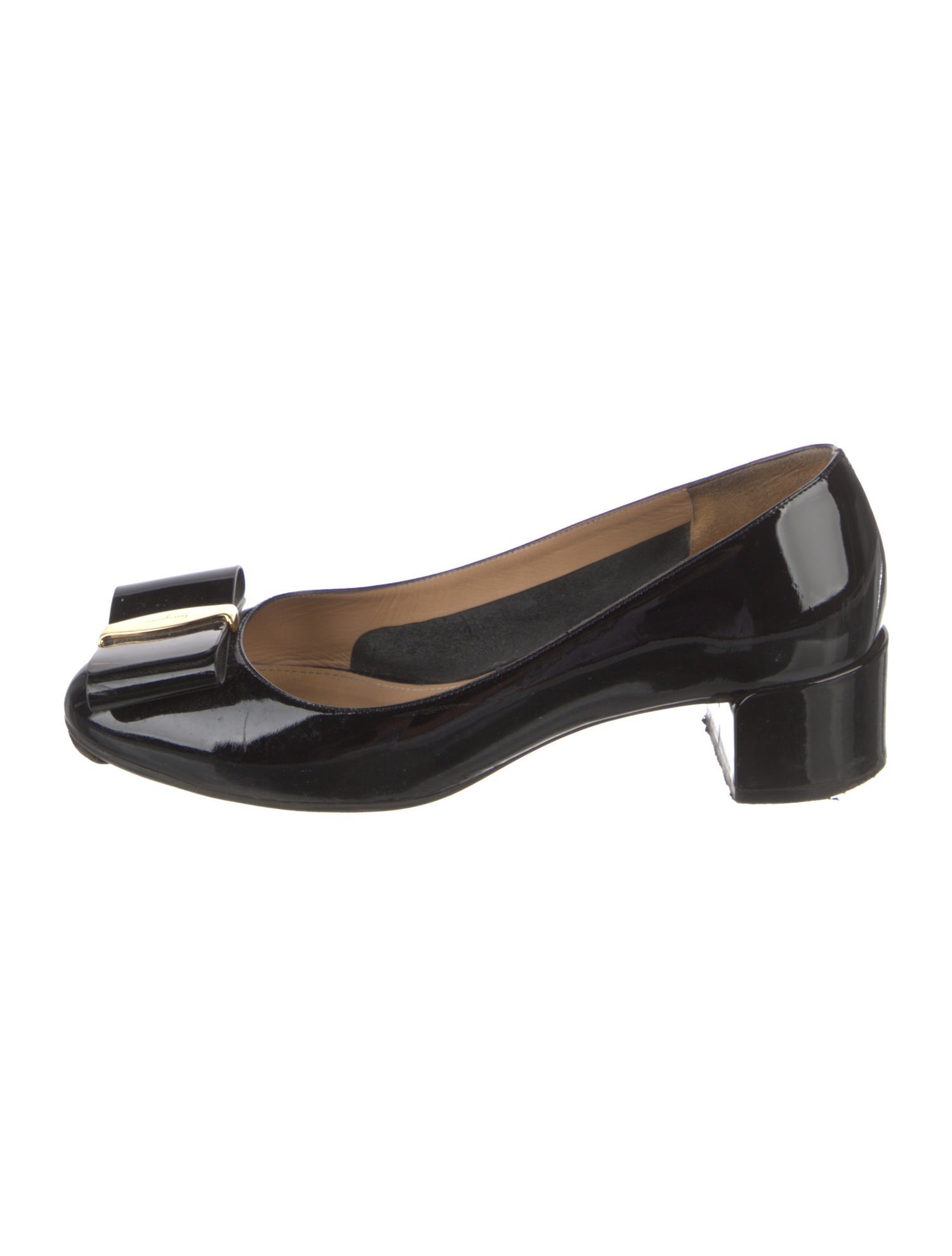 Salvatore Ferragamo Patent Leather Bow Accents Pumps