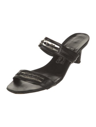 Salvatore Ferragamo Leather Chain-Link Accents Slides