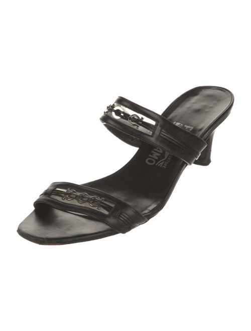 Salvatore Ferragamo Leather Chain-Link Accents Slides