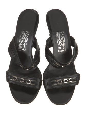 Salvatore Ferragamo Leather Chain-Link Accents Slides