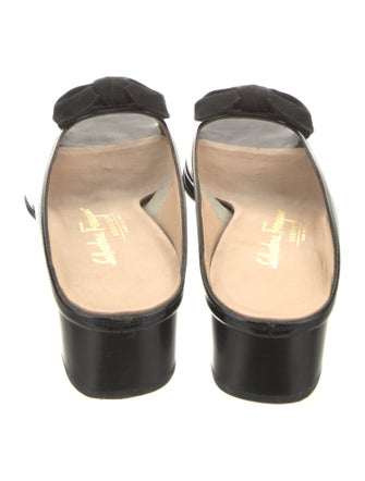 Salvatore Ferragamo Patent Leather Bow Accents Slides