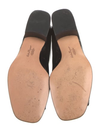 Salvatore Ferragamo Patent Leather Bow Accents Slides