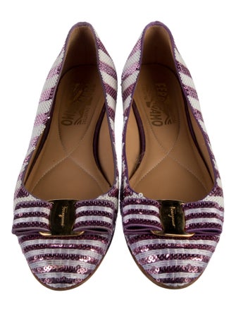 Salvatore Ferragamo Vara Bow Accent Sequins Ballet Flats