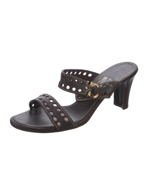 Salvatore Ferragamo Leather Lace Trim Embellishment Slides