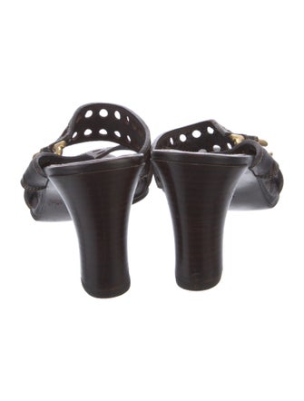 Salvatore Ferragamo Leather Lace Trim Embellishment Slides