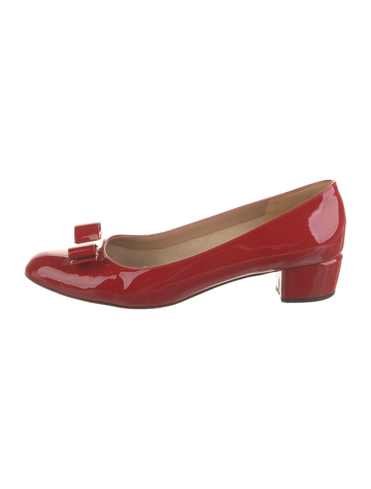 Salvatore Ferragamo Patent Leather Bow Accents Pumps