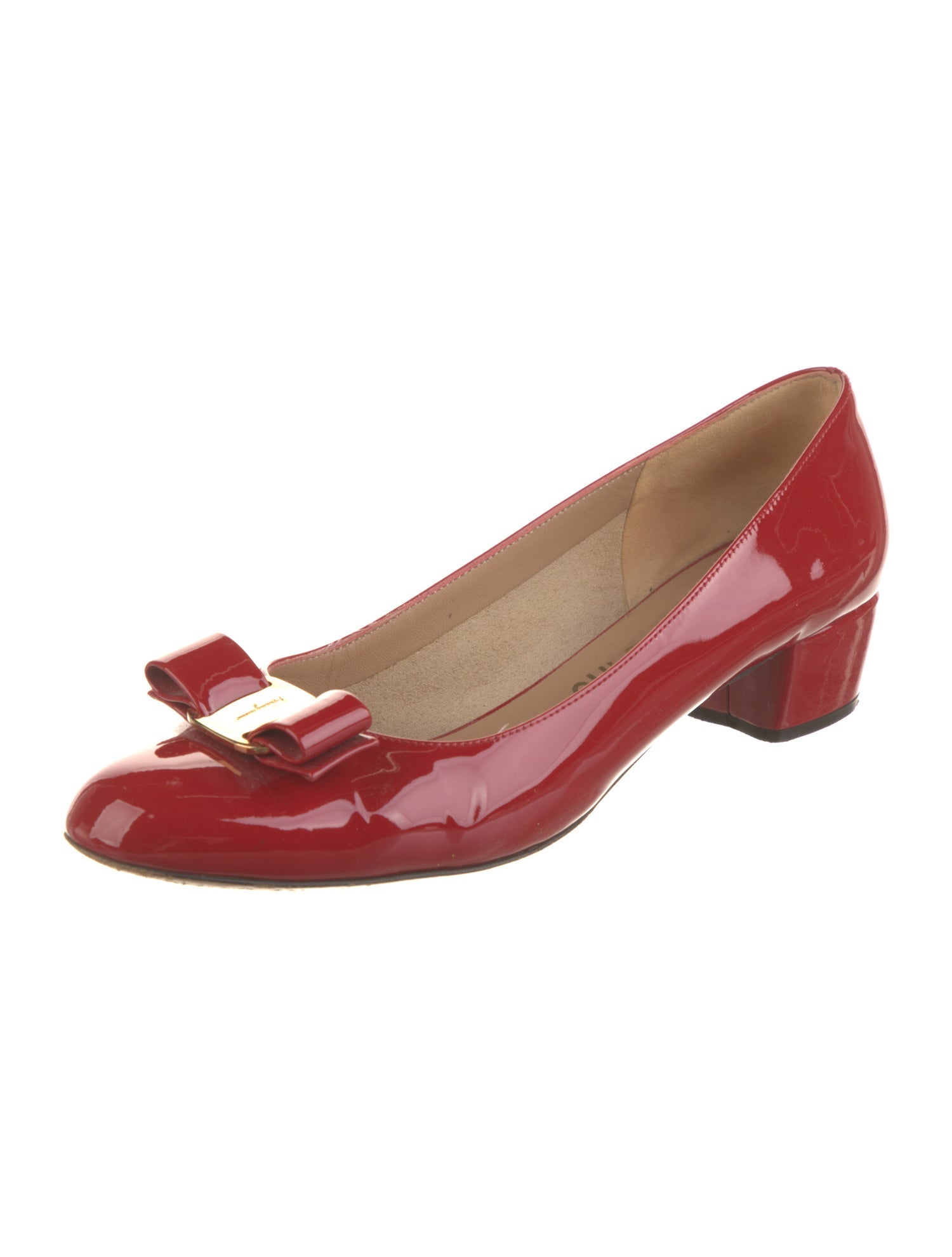 Salvatore Ferragamo Patent Leather Bow Accents Pumps