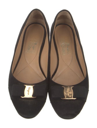 Salvatore Ferragamo Suede Bow Accents Ballet Flats