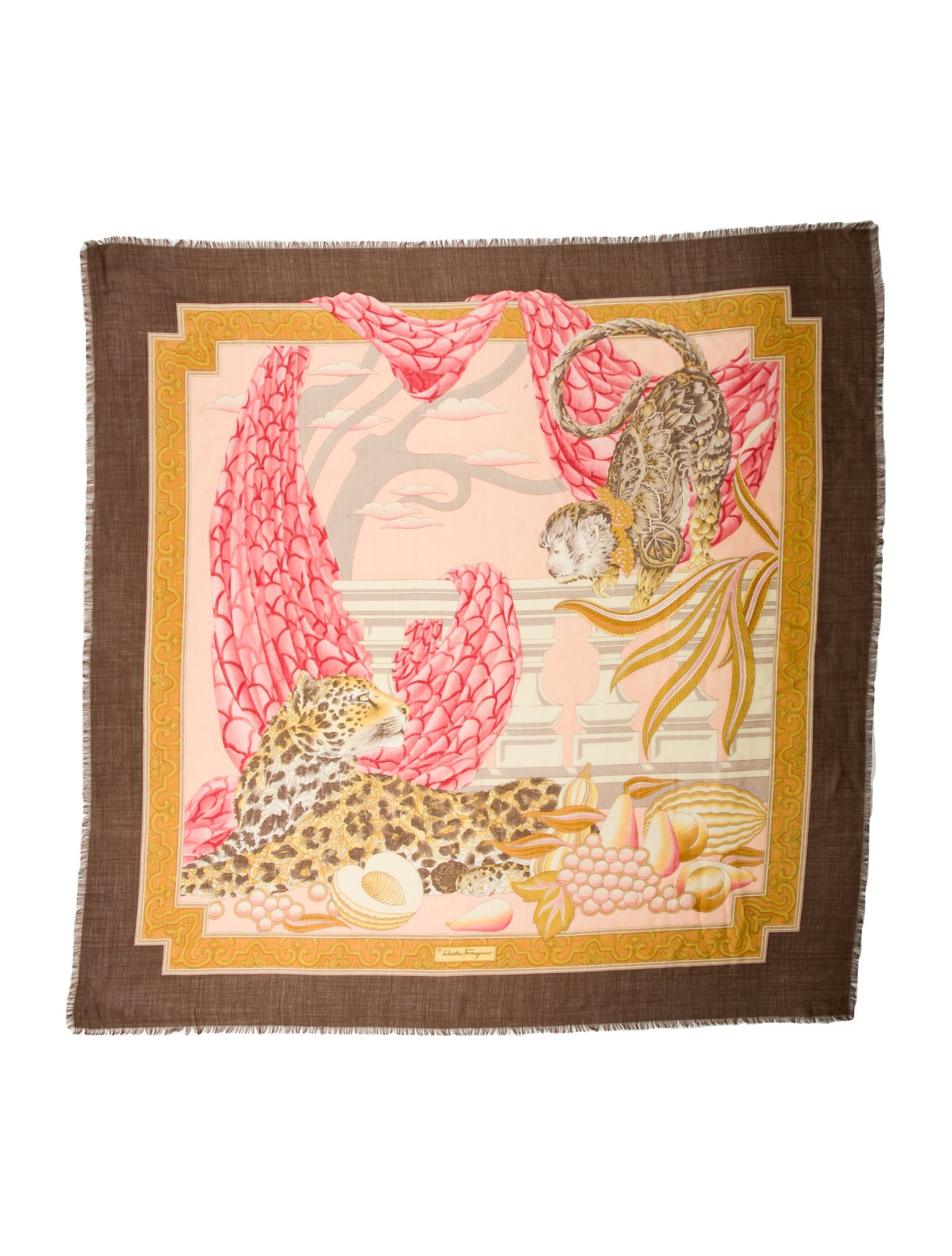 Salvatore Ferragamo Wool Floral Print Scarf