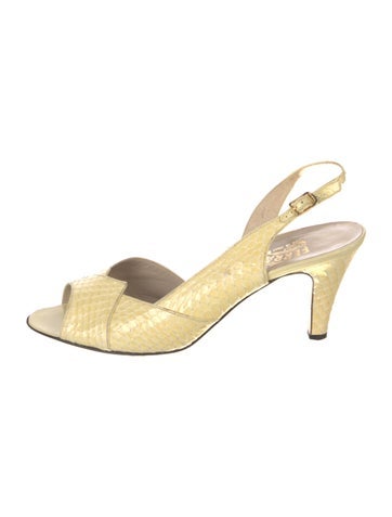 Salvatore Ferragamo Sandals Snakeskin Leather Trim Embellishment Slingback 10