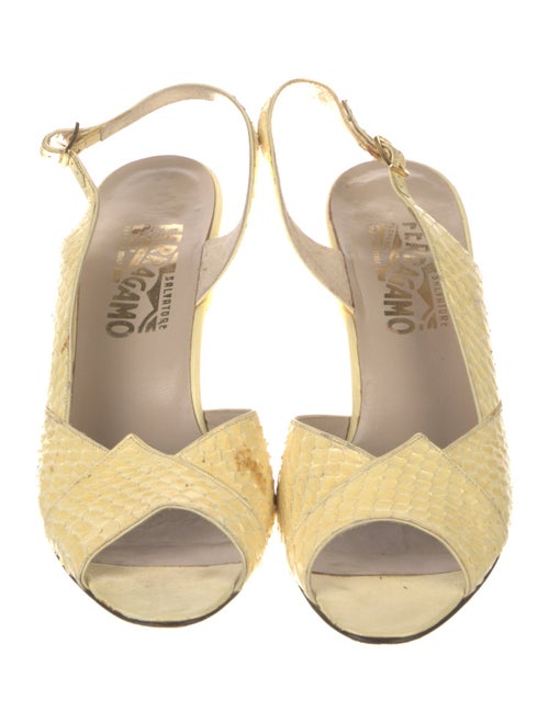 Salvatore Ferragamo Snakeskin Leather Trim Embellishment Slingback Sandals