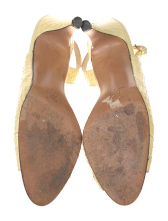 Salvatore Ferragamo Snakeskin Leather Trim Embellishment Slingback Sandals