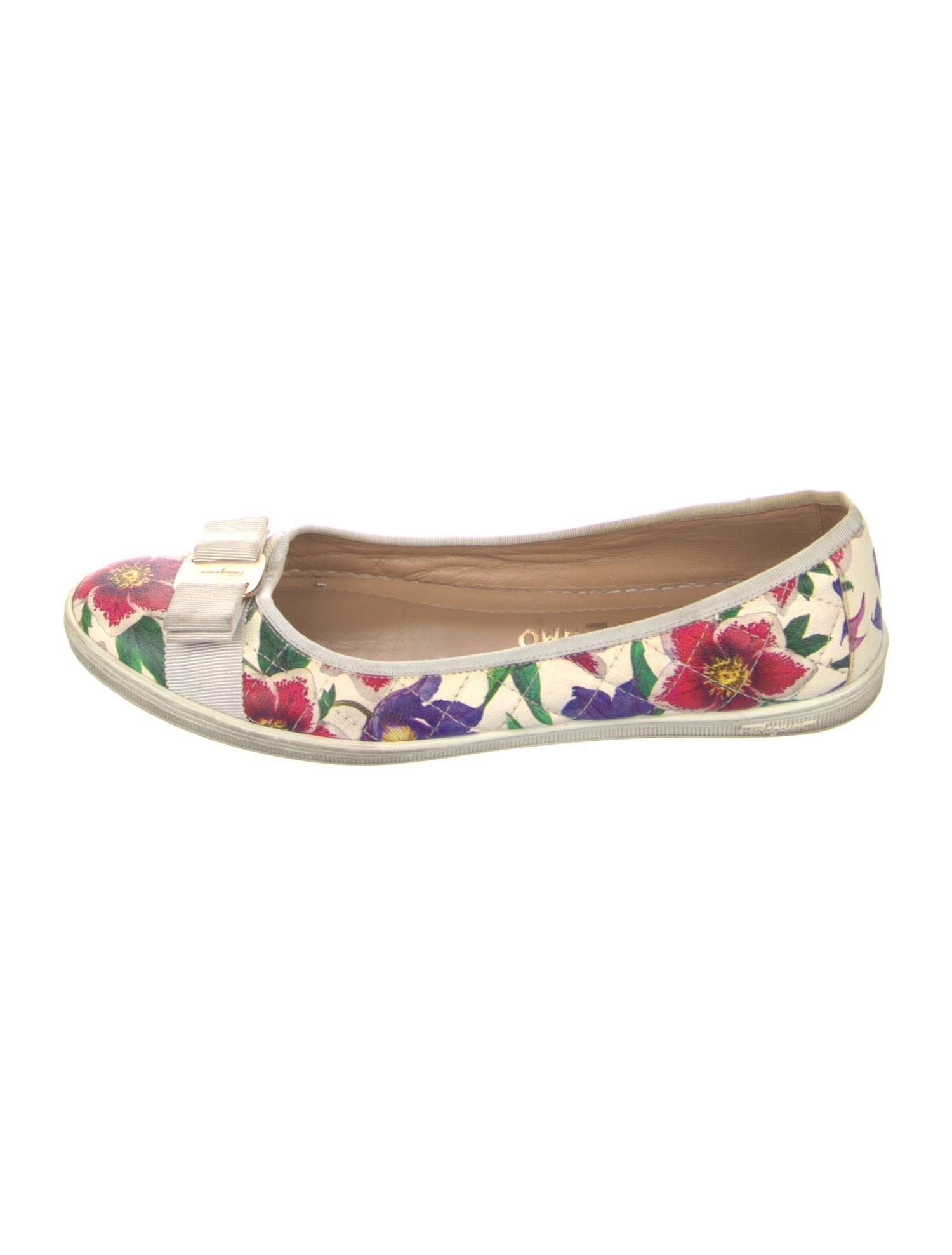 Salvatore Ferragamo Leather Floral Print Ballet Flats