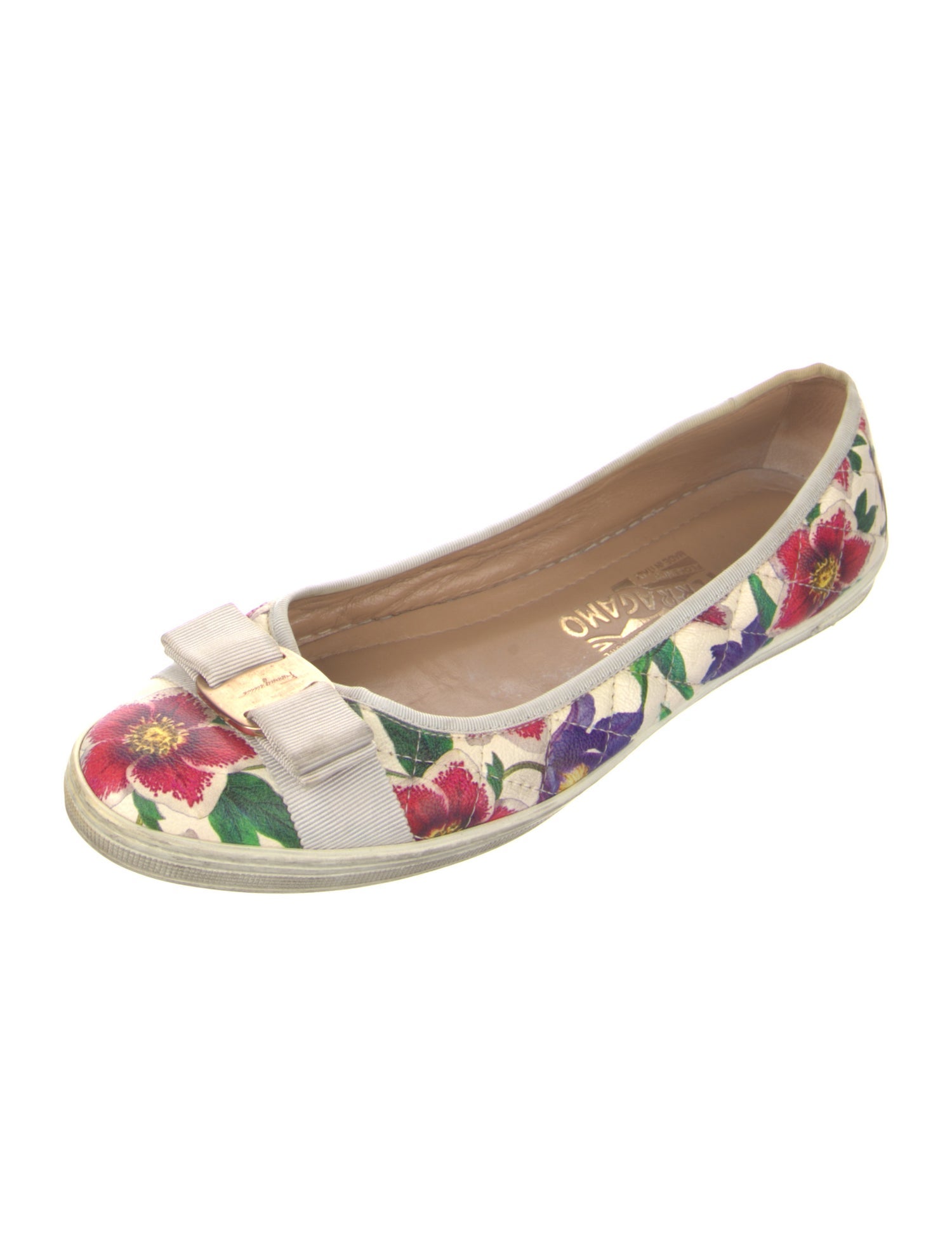 Salvatore Ferragamo Leather Floral Print Ballet Flats