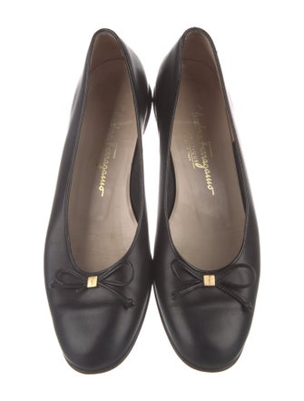 Salvatore Ferragamo Leather Bow Accents Ballet Flats