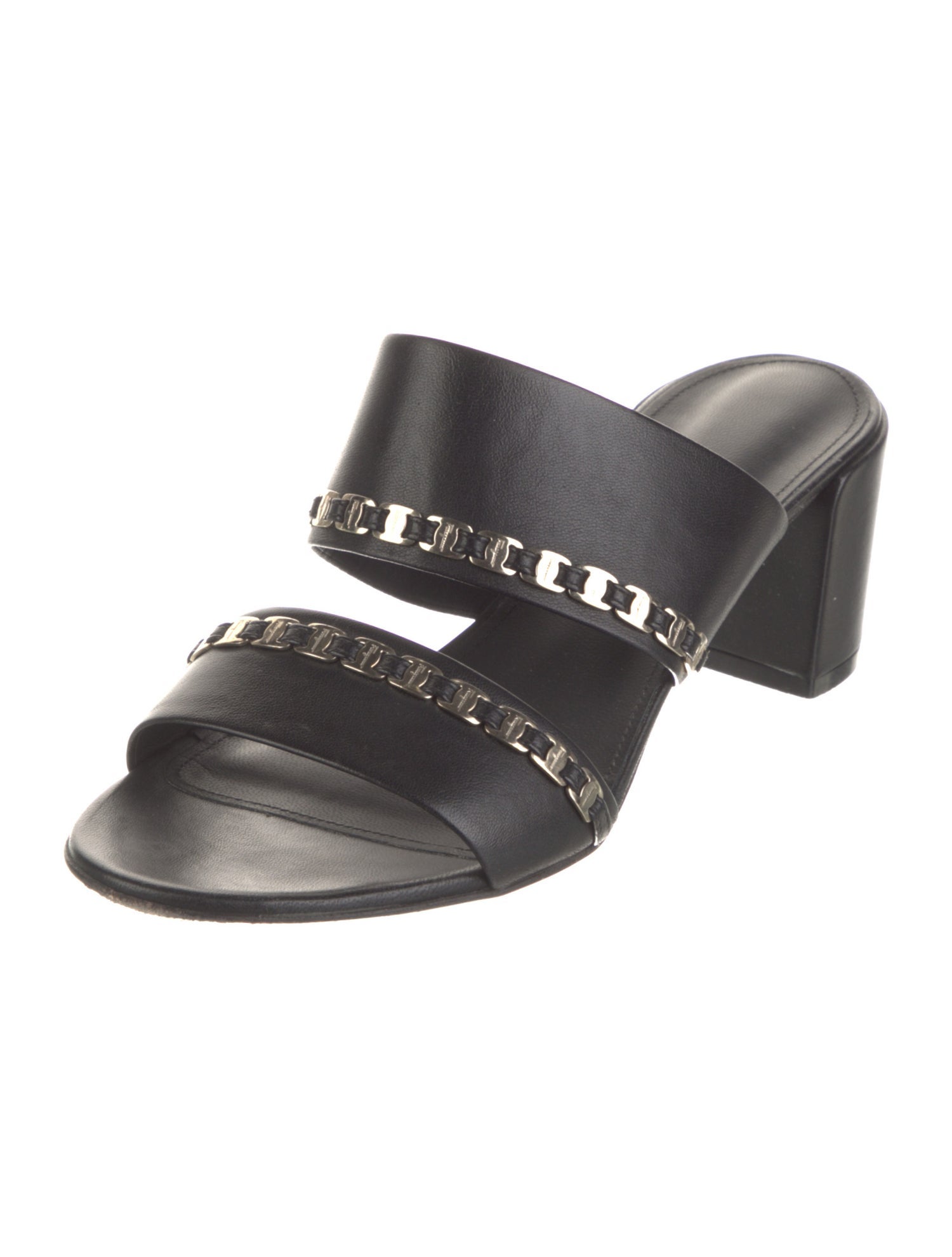 Salvatore Ferragamo Leather Chain-Link Accents Slides