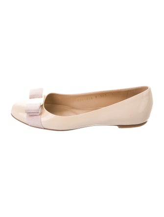 Salvatore Ferragamo Patent Leather Bow Accents Ballet Flats