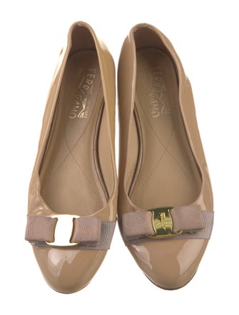 Salvatore Ferragamo Patent Leather Bow Accents Ballet Flats