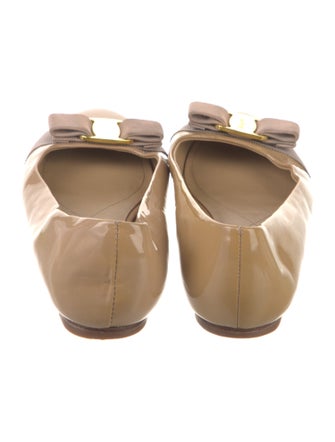 Salvatore Ferragamo Patent Leather Bow Accents Ballet Flats