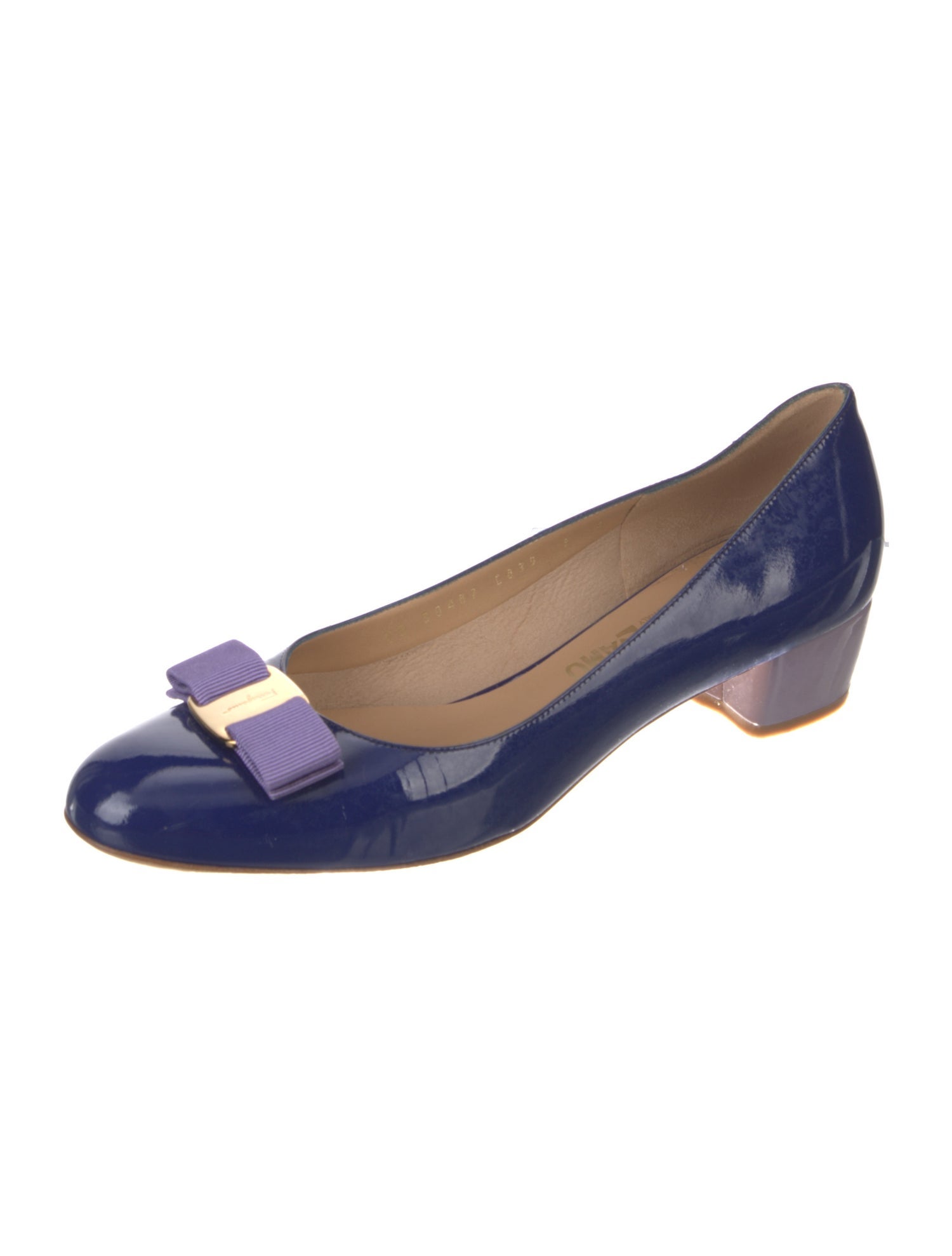 Salvatore Ferragamo Patent Leather Bow Accents Ballet Flats